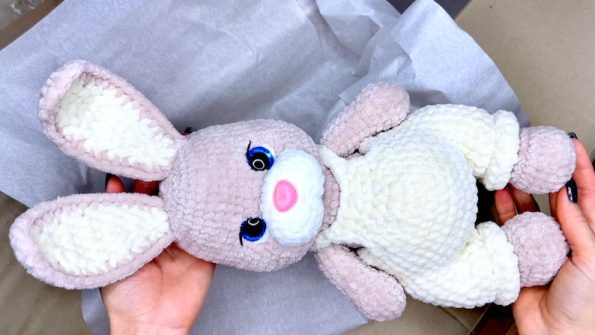 Big BUNNY in Overalls Crochet Bunny Pattern PDF English Amigurumi Bunny Baby Gift 1