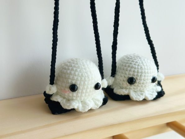 two Ghosts Sit On Swing Crochet